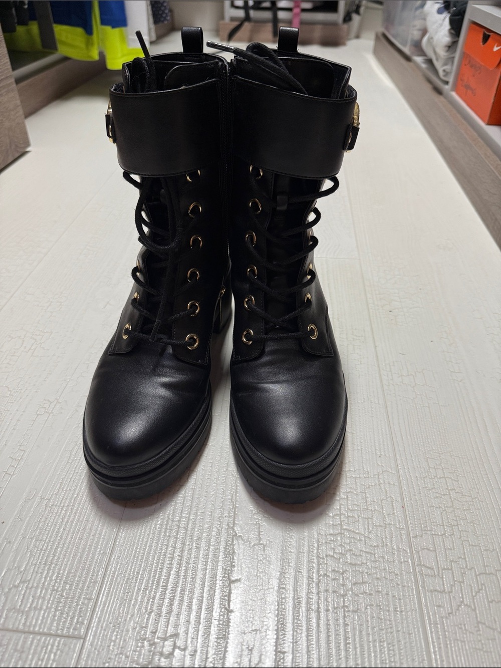 MICHAEL Michael Kors Black Lace-Up Combat Boots with Ankle Strap